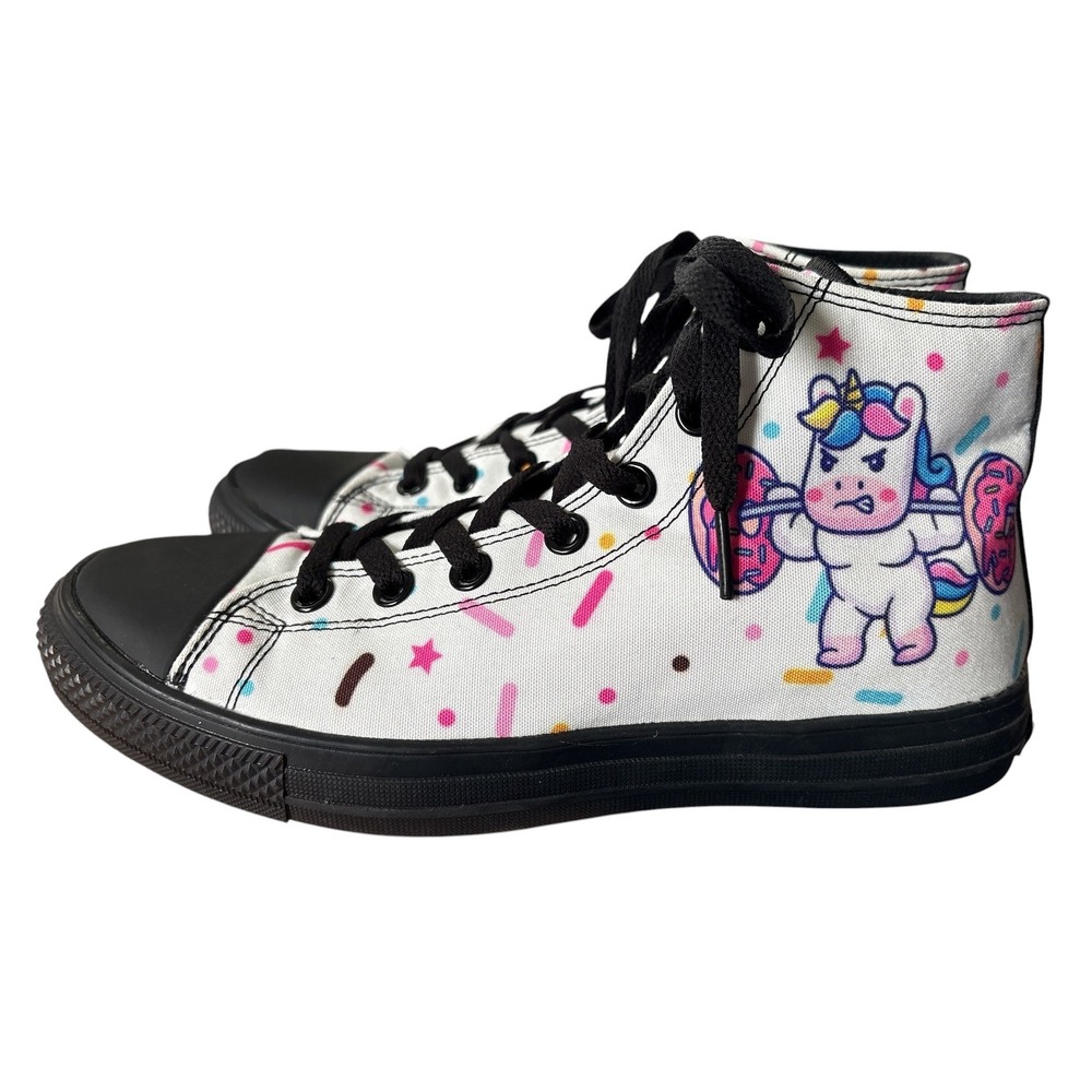 RAAD Shop Angry Unicorn Barbell Donuts High Top Sneakers, Men 6.5/Women 8